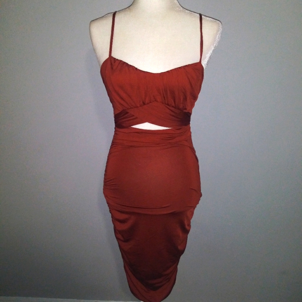 Copper Mini Dress with cutout detail